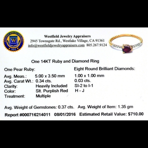 Genuine Ruby and Diamond Stack Ring Geometric Modernist Minimalist Pear Cut 7 - Picture 2 of 2